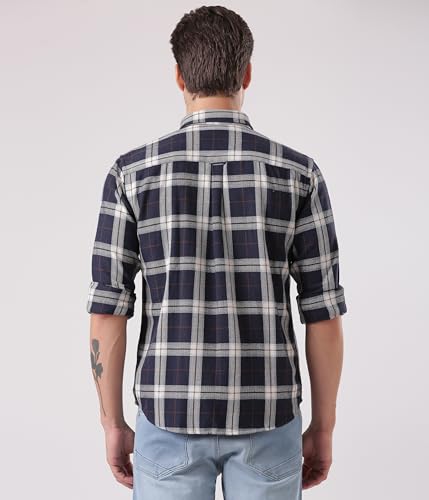 Image of TURMS Men's Casual Checks Shirts, Odor Control, Moisture Wicking, Button Down Collar, Cool Tech Cotton Fabric, Tailored Fit, Full Sleeve