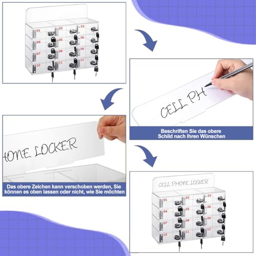 Zertylre Acryl Handy-Aufbewahrungsbox, Handy-Aufbewahrungsschrank mit Türschlössern und Schlüsseln, für Klassenzimmer, Büro, Fitnessstudio, Wandmontage & Schreibtisch (12 Fächer)