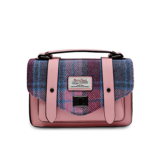 Harris Tweed Pink Blue Tartan Medium Satchel Handbag, Pink, One Size4