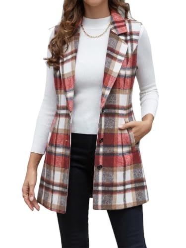 Image of IDEALSANXUN Plaid Vest for Women Fall Winter Sleeveless Blazer Jackets