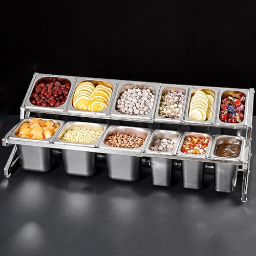 ZXHKZDX Soportes para Botes De Especias Extensible De Acero Inoxidable 304, Estante De Encimera, Recipientes Condimentos con Cucharas para Sazonar Salsas(Silver/F,A-37.8X13.4X10.2IN)