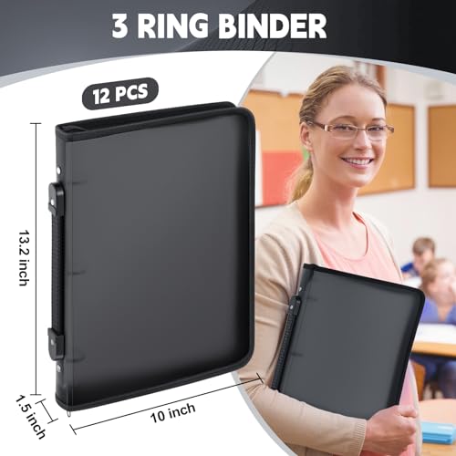 Teling 12 Pcs 1 Inch Plastic Zipper Binders with 3 Ring Zipper Binder, Refillable File Organizer Planner for Projects, Assignments, Memos, School Work (Black) by Teling - Image 2