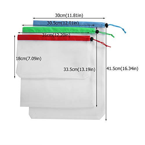 15 sacos de malha, transparente, reutilizável, ecológica, lavável, sacos duráveis para viagens, acam