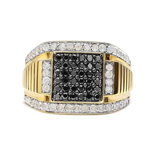 Men's 14K Yellow Gold Plated .925 Sterling Silver 1 1/2 Cttw White and Black Treated Diamond Cluster Ring (Black/I-J Color, I2-I3 Clarity) - Size 11
