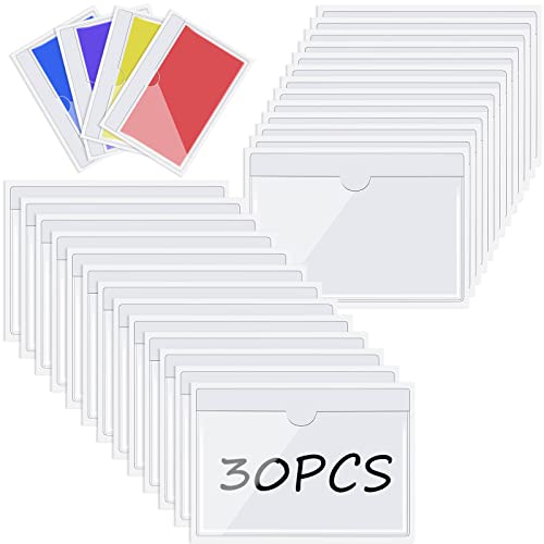 Image of Chinco 30 Pcs Self Adhesive Pockets, Bin Labels for Storage Bins, Clear Pocket Label Sleeves, Plastic Index Card Holder with Top Open for Organizing Bins Box Drawer(3 x 5 Inches)
