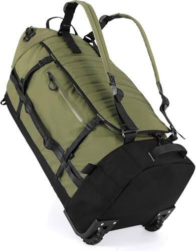 Rolling Duffle Bag with Wheels,86L 30”Folding Duffle Backpack with 2 Wheels,Travel Bag with Separate Shoe Compartment (Green)