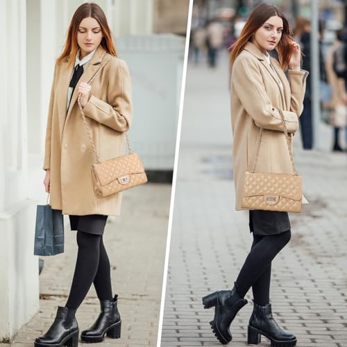 Image of Quilted Leather Crossbody Bags for Women Trendy Ladies Shoulder Purse Satchel HandBag with Chain Strap