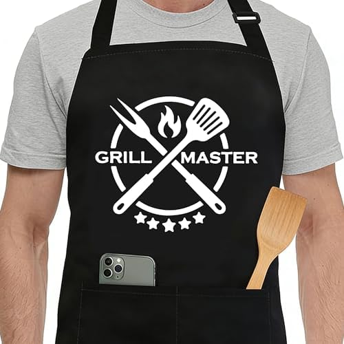 WPBRU Funny Apron for Men Women - Grill Master - Humorous Kitchen BBQ Grilling Cooking Apron with 2 Pockets and Adjustable Neck Strap - Funny Gift for Wife Husband Boyfriend Chef - A10