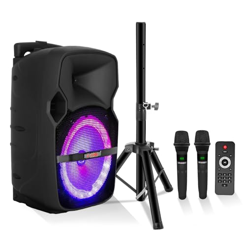 5 Core Party Speaker Bluetooth 400W Big Powered Rechargeable Outdoor PA DJ System w Disco Lights 2 Wireless Karaoke Mics - Active Home 10 2-MIC
