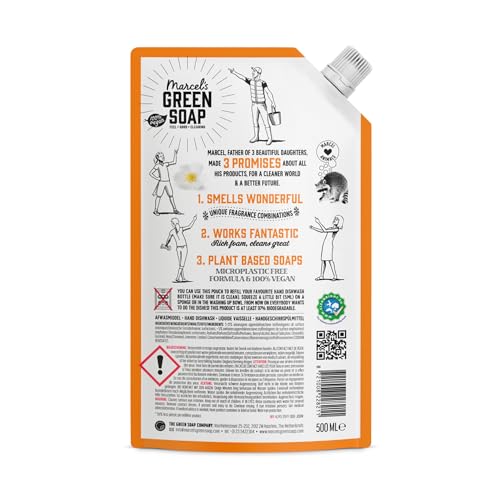 Marcel's Green Soap Washing-up Liquid Refill - Orange & Jasmine - Dishwashing Liquid - Saves 56% of plastic - Vegan - 97% Biodegradable - 500 ML (Pack of 2)