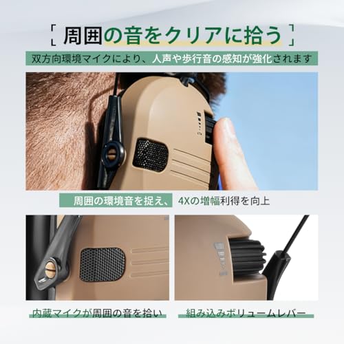 [Walker's Razor] シューティングイヤーマフ 電子式 防音イヤーマフ NRR23dB 集音機能付き 騒音低減 聴覚保護ヘッドセット AUX対応 折りたたみ式 調整可能ヘッドバンド 軽量 射撃・狩猟・作業用 (迷彩)