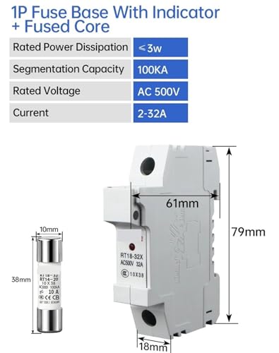 Fusible RT18 RT14-18 500V AC cartouche cylindrique et support LED 1P - 2