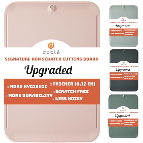 Premium Upgraded doblé Non-Scratch Flexible Cutting Board for Chopping, Scratch Free, Juice Grooves with Easy Grip Handle, Non-Slip Dishwasher Safe for Kitchen 9.3" x 13.7" (Baby Pink)