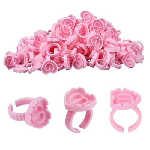 Lash Glue Holder - 100pcs Glue Ring Cups,Lash Glue Rings,Glue Rings for Eyelash Extensions,Glue Holder Rings for Eyelash Extensions,Disposable Volume Lashes Quick Blossom Cups (pink)