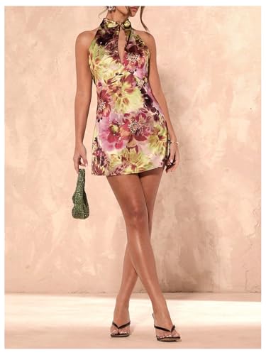 SOLY HUX Women's Floral Print Tie Backless Halter Dress Cut Out Sleeveless Elegant Mini Dresses4