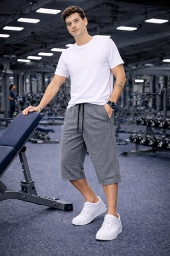 Image of Mack Jonney Men's Sports Capri Pants | Lightweight Polyester Workout 3 /4 Pants with Elastic Waist for Gym, Running & Training-M8356