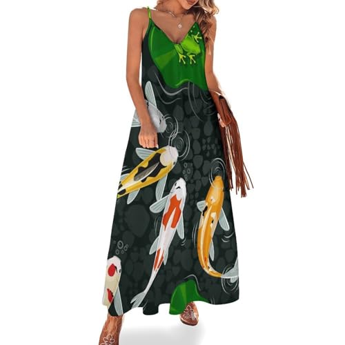 Robe longue poisson rouge fluide : la maxi robe d'été sans manches anti-transpiration