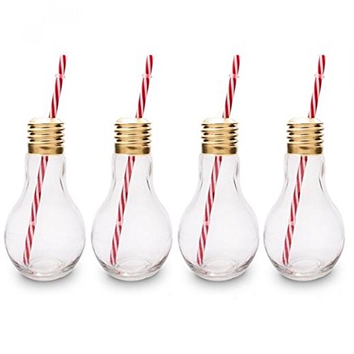 CKB Ltd® - Juego de 4 Edison Light Bulb lámpara Vasos de cóctel nouveauté con Pajita 400 ML - Ideal para los Bebidas gazeuses, Cervezas, cócteles & Ron