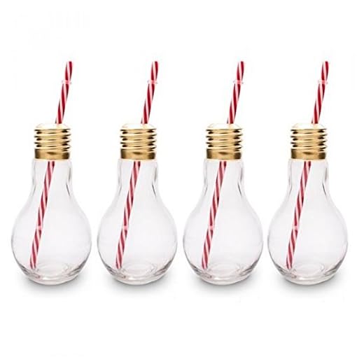 CKB Ltd® - Juego de 4 Edison Light Bulb lámpara Vasos de cóctel nouveauté con Pajita 400 ML - Ideal para los Bebidas gazeuses, Cervezas, cócteles & Ron