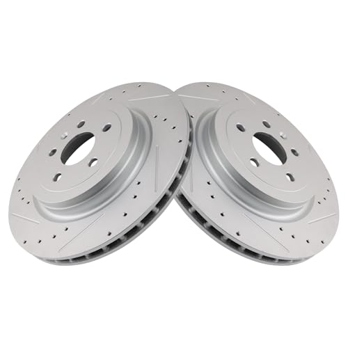 Image of TRQ Performance Rear Brake Pad and Rotor Set Ceramic G Coated Slotted Drilled Compatible with 2012-2015 Tesla S