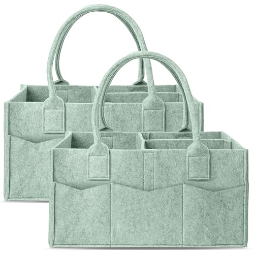 Cute Castle 2 Pack Diaper Caddy Organizer - Portable Baby Caddy Organizer with Handle, Nursery Storage Bin and Car Organizer for Girls, Boys - Baby Gift Basket - Green, Large by Cute Castle - Used condition - US$25.88