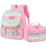 Gazigo Children Princess Waterproof PU Backpack for Elementary School Girls (Glitter Pink Set, Small)