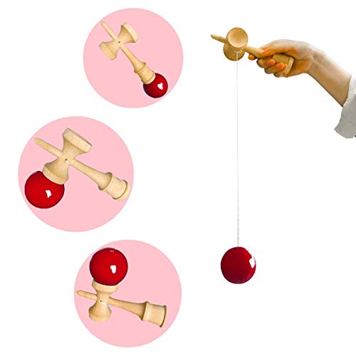 HOLYKING Wooden Tribute Kendama Toy - Japanese Cup and Ball Catch Kadoma Game Ball in Cup Game - Red