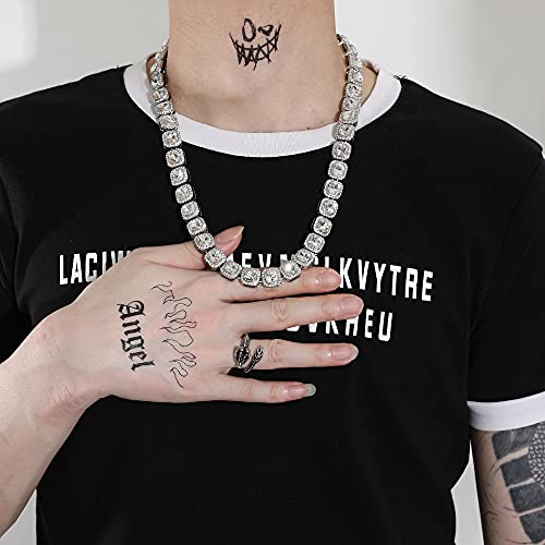 13Mm Iced Out Jumbo Square Cz Diamond Necklaces 18K Gold Plated Shiny Sparkling Cubic Zirconia Tennis Chains For Women Men (Silver Color, 18) #TOP1