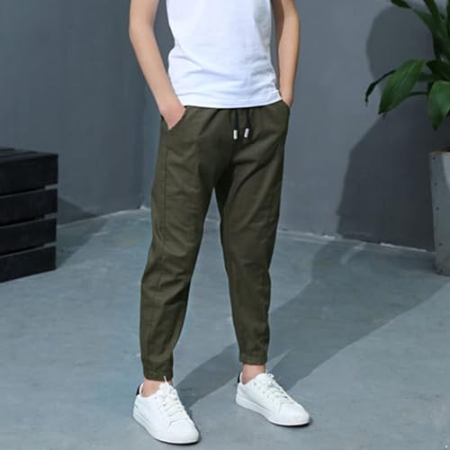 Kids Boys Elastic Waistband Casual Cargo Pants Loose Fit Athletic Trousers with Pockets Activewear2