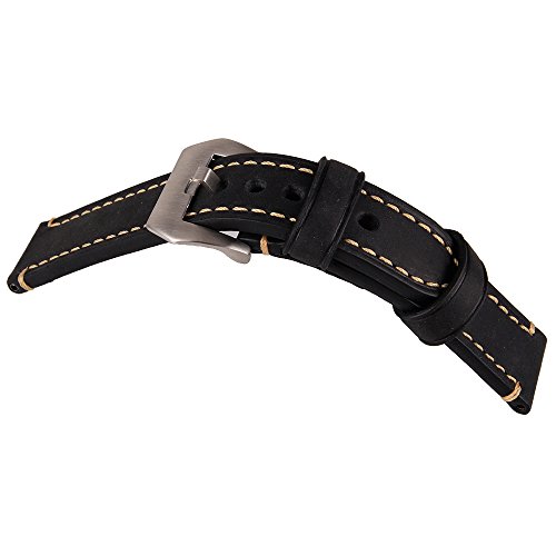 20Mm Black Genuine Leather Watchband Stainless Buckle Watch Wristwatch Band #TOP2