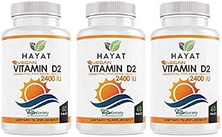 Hayat Vitamins Vegan Natural Vitamin D 2400 IU, D2 (Pack of 3)