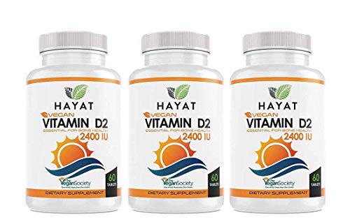 Hayat Vitamins Vegan Natural Vitamin D 2400 IU, D2 (Pack of 3)