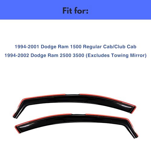 Image of IG Window Visors Fit for 1994-2001 Dodge Ram 1500, Out-Channel Rain Guards Vent Wind Deflectors 2PC, Truck Accessories for 94-02 Dodge Ram 2500 3500 (Excludes Towing Mirror)