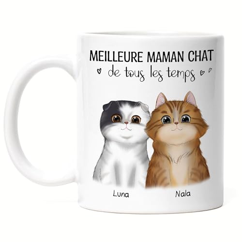Kiddle-Design Propriétaire de chat Mug personnalisé Cadeau Maman chat Amoureux des chats Slogan Nom Ami des chats Animal domestique
