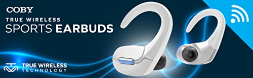 Coby True Wireless Sports Ear Buds With Over Ear Hooks | Wireless Bluetooth Earbuds | Sweatproof And Splash-Resistant | Headphones With Microphone Built-In | For Gym Sports & Running (White) #TOP5