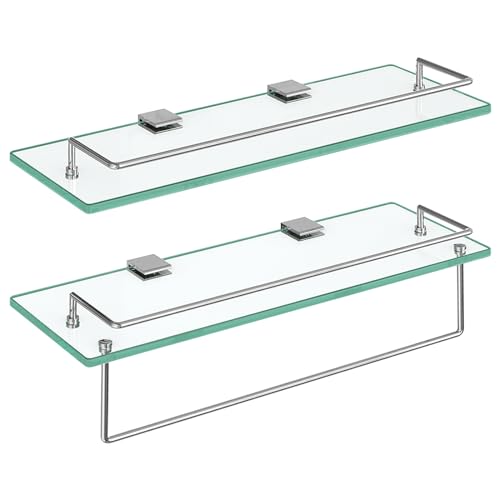 Hoobro SV02BJ01 Glass Shelves For Bathroom, 15.7 Inch Floating Glass Shelves For Wall, Set Of 2 Tempered Glass Shelf Stainless Steel Floating Shelves thumb #8