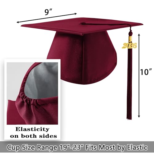 Image of Graduation Cap and Gown 2026 Matte Unisex for High School Bachelor | Heavyweight Matte Polyester, Zipper Closure, Adjustable Cap with 2026 Tassel, Sizes 39-60, Bulk Orders Available