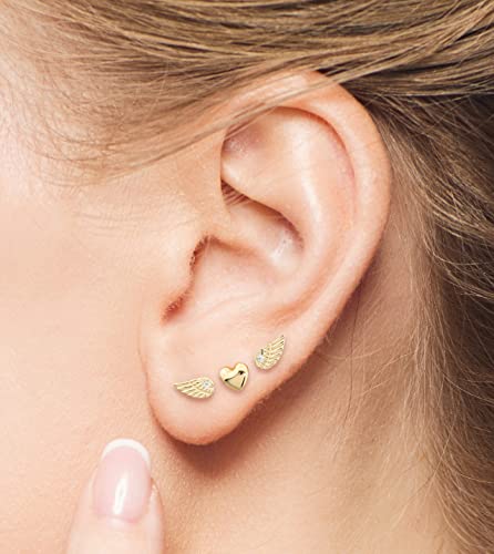 Solid 14k Gold Angel Wing with Tiny Stone Cubic Zirconia CZ Stud Earrings4