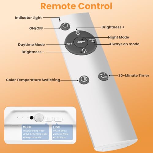Image of ELEPHANTBOAT 8.4'' Motion Sensor LED Light, Sensor Light for Home Indoor, Rechargeable Ceiling Light with Remote, USB Cordless Wall Mounted Lamp with Magnetic Backing for Living Room