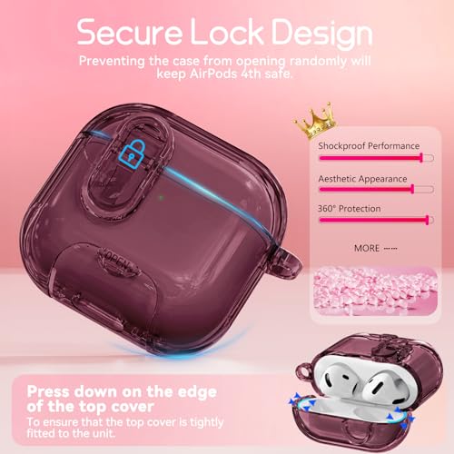 Image of for AirPods 4 Case 2024 with Safety Lock,Wine Red | Clear Case with Phone Stand & Cleaner Kit,Cute Floral Chain for Women Girls,Soft TPU Protective Cover,Shockproof
