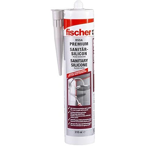 fischer Premium-Sanitärsilikon, Silikon zum Abdichten & Verfugen im Sanitär- und Küchenbereich, Kartusche für zahlreiche Anwendungen und Baustoffe, Langzeitschutz vor Schimmel, 310 ml, weiß Cover