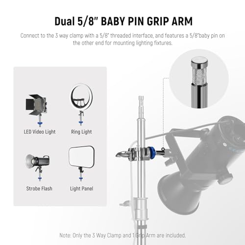 Image of NEEWER 3 Way Clamp with 4.1in /105mm 5 /8 inch Baby Pin Stud for 1 inch-1.4 inch /25-35mm Tube C Stand Boom Arm Grip Arm Photography Light Stand, Stainless Steel for LED Video Light Flash, Max Load 22lb /10kg, UA045