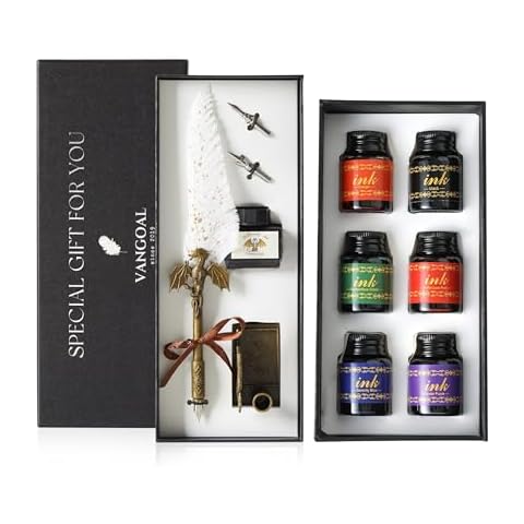 VANGOAL Dragon Feather Pen and 6 Colors Ink Set Cover