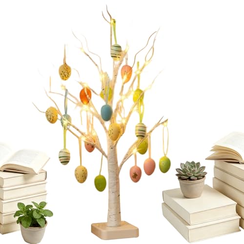 Générique Arbre De Pâques Aux Œufs - Décoration à Branches LED Souples - Centre de Table Œufs de Pâques 60 cm Alimentation par Piles et USB,pour Salon,...
