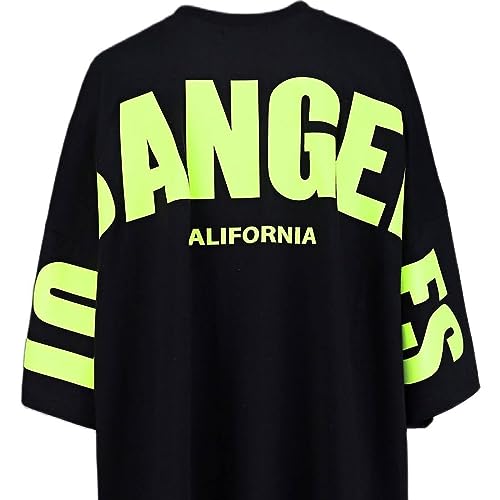 Image of THALASI Urban Vibes Men's Black Oversized T-Shirt | Los Angeles Print T-Shirt for Men |Back Print T-Shirt for Men | Relaxed Baggy Fit | Round Neck & Half Sleeve