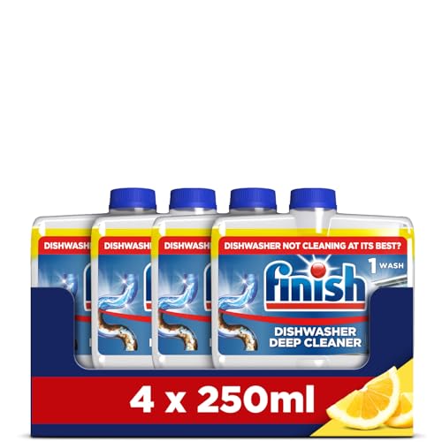 Finish, Dishwasher Cleaner, Lemon Scent, 1.0L (250ml x 4 pck), Removes Grease, Limescale and Dissolves Clogs, Fights Odour for a Cleaner Hygienic Dishwasher Machine