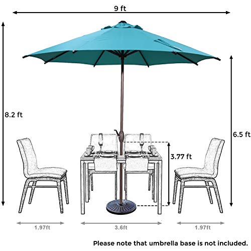 Abba Patio 9Ft Patio Umbrella Outdoor Market Table Umbrella With Push Button Tilt And Crank For Garden, Lawn, Deck, Backyard & Pool, 8 Sturdy Steel Ribs, Turquoise #TOP6