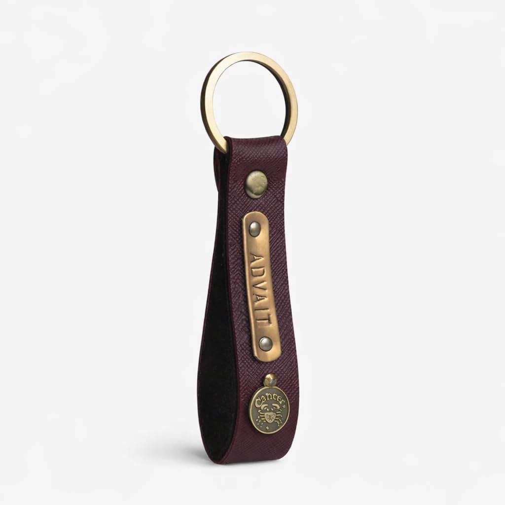 Personalized Vegan Premium Leather Keychain | For Men, Women & Kids | Customizable keychain featuring a charm and name tag | Durable and enduring unisex present with metal ring
