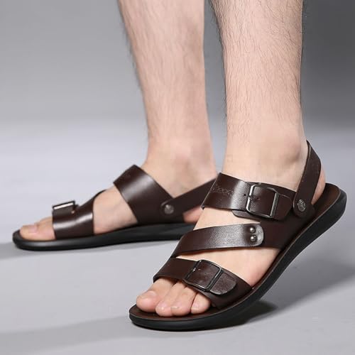 Men's Leather Flat Fisherman Sandals with Adjust Buckle Strap Summer Breatheable Non-Slip Open Toe Outdoor Walking Sandals2