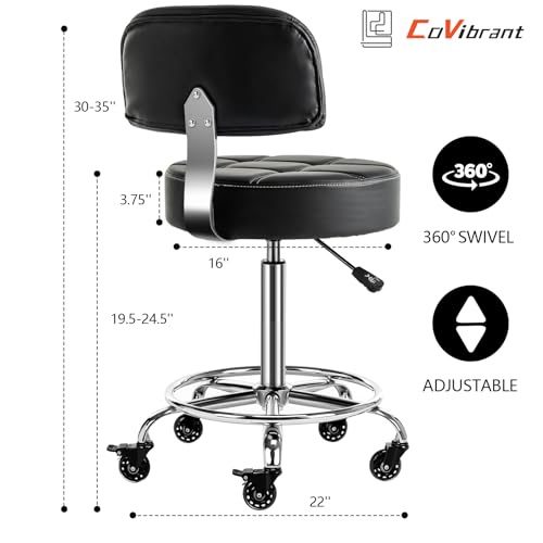 Image of Lockable Stool with Back and Foot Rest Ergonomic Rolling Hydraulic Adjustable Stool for Doctor Esthetician Artist Home Small Office Desk (Black, 19.5''-24.5'')